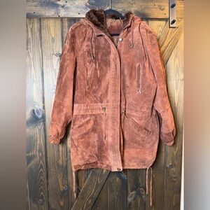 VTG The Legend Of Real Leather Suede Faux Fur Lined Hooded Jacket Parka